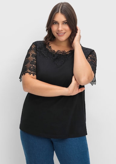 Spitzenshirt mit transparenter Spitze - schwarz