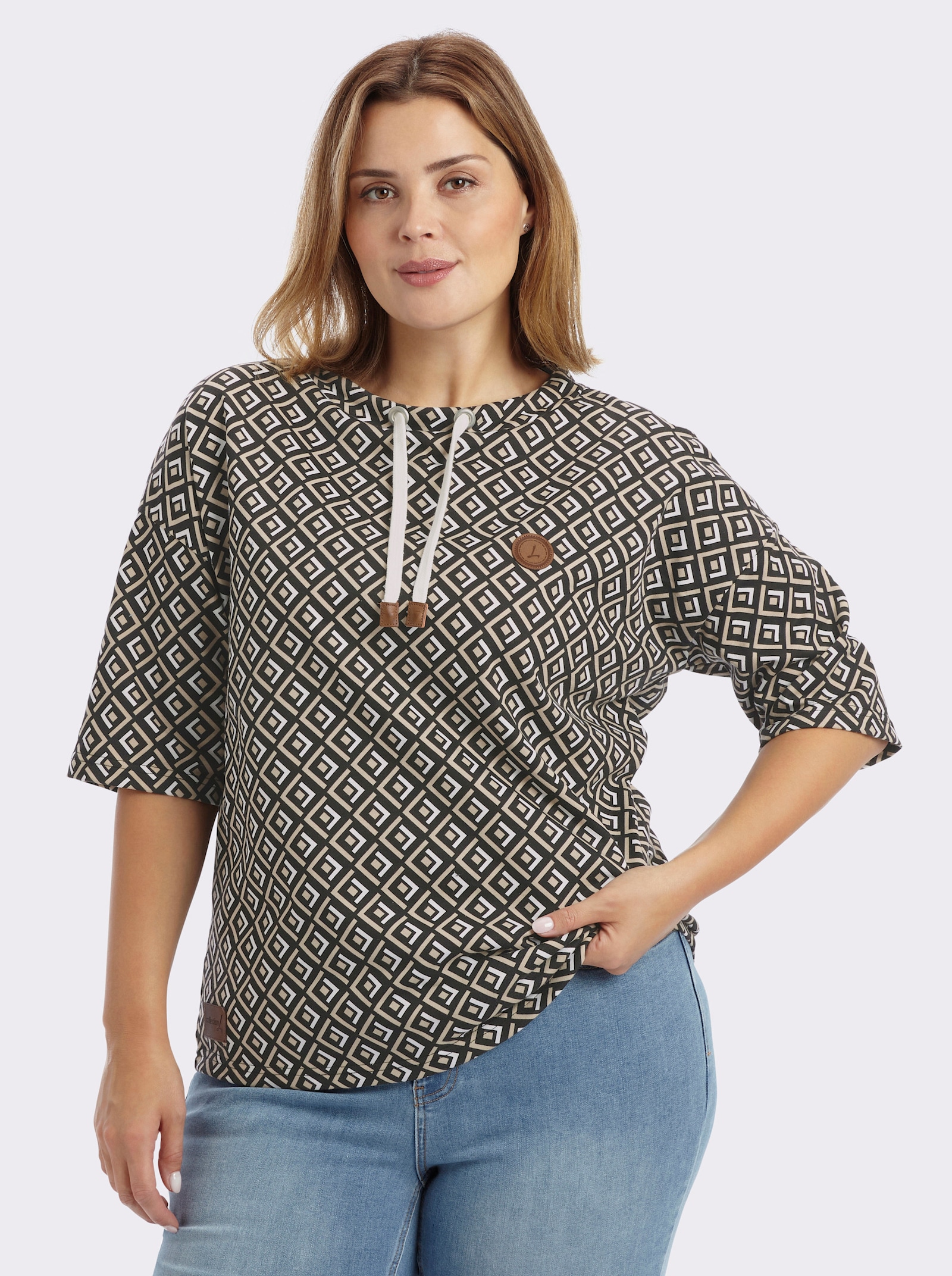 Sweatshirt im Druckmuster - beige-schwarz-bedruckt