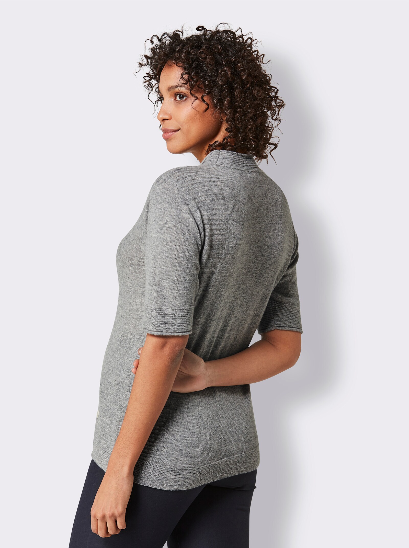 CREATION L PREMIUM Kaschmirpullover mit Stehkragen - grau