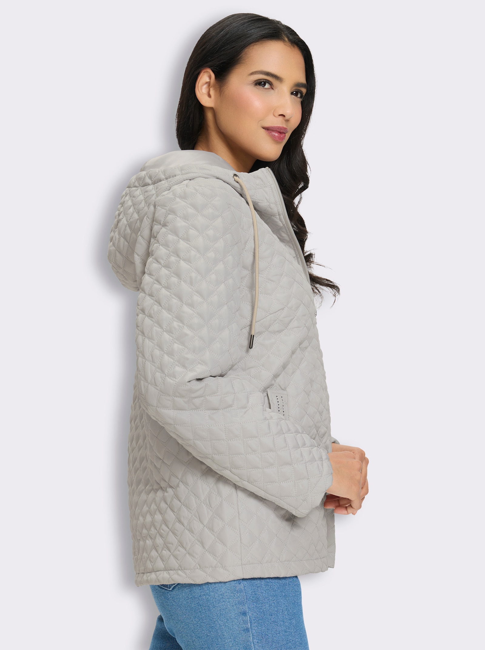 Steppjacke mit Ziersteinchen - hellgrau