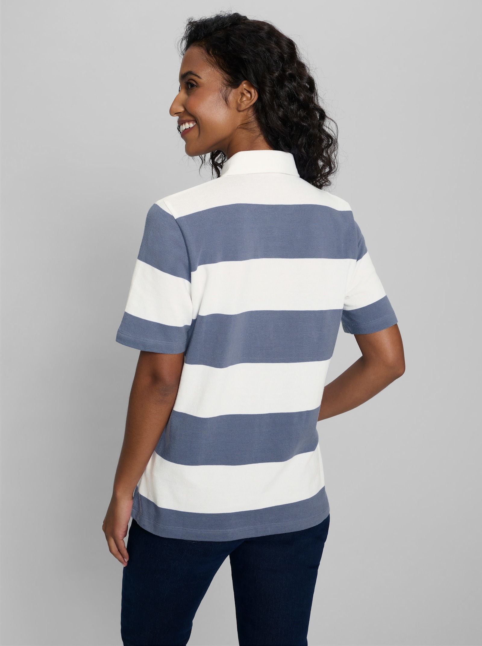 heine Poloshirt mit Blockstreifen - taubenblau-ecru-gestreift