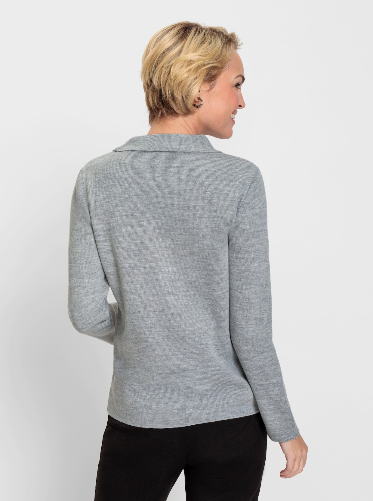 Pullover - steingrau-altrosa-gemustert