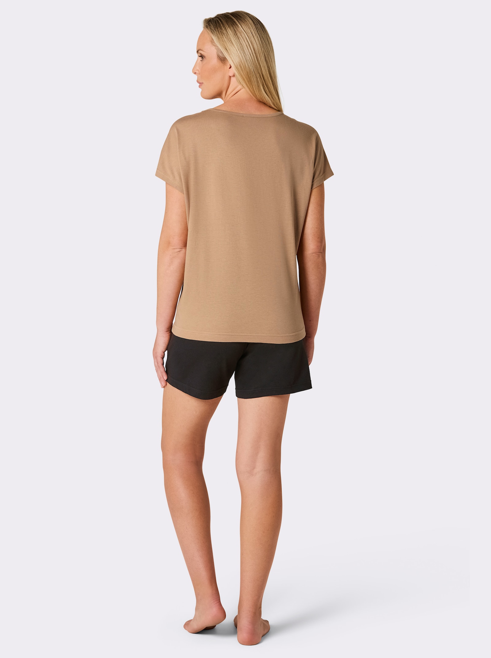 wäschepur Shorty mit Stern-Motiv - camel-schwarz-bedruckt