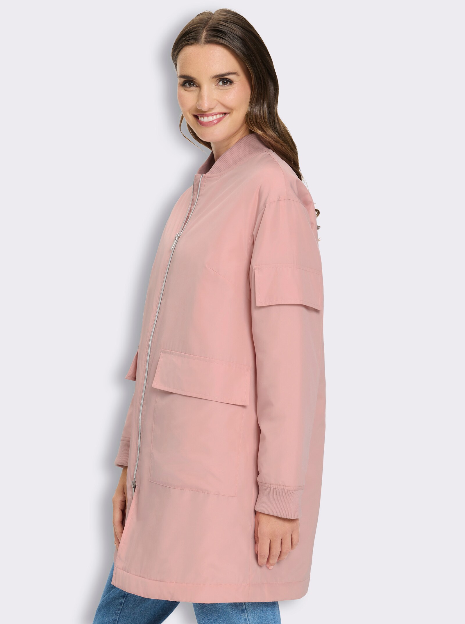 Longjacke mit Pattentaschen - rosenquarz
