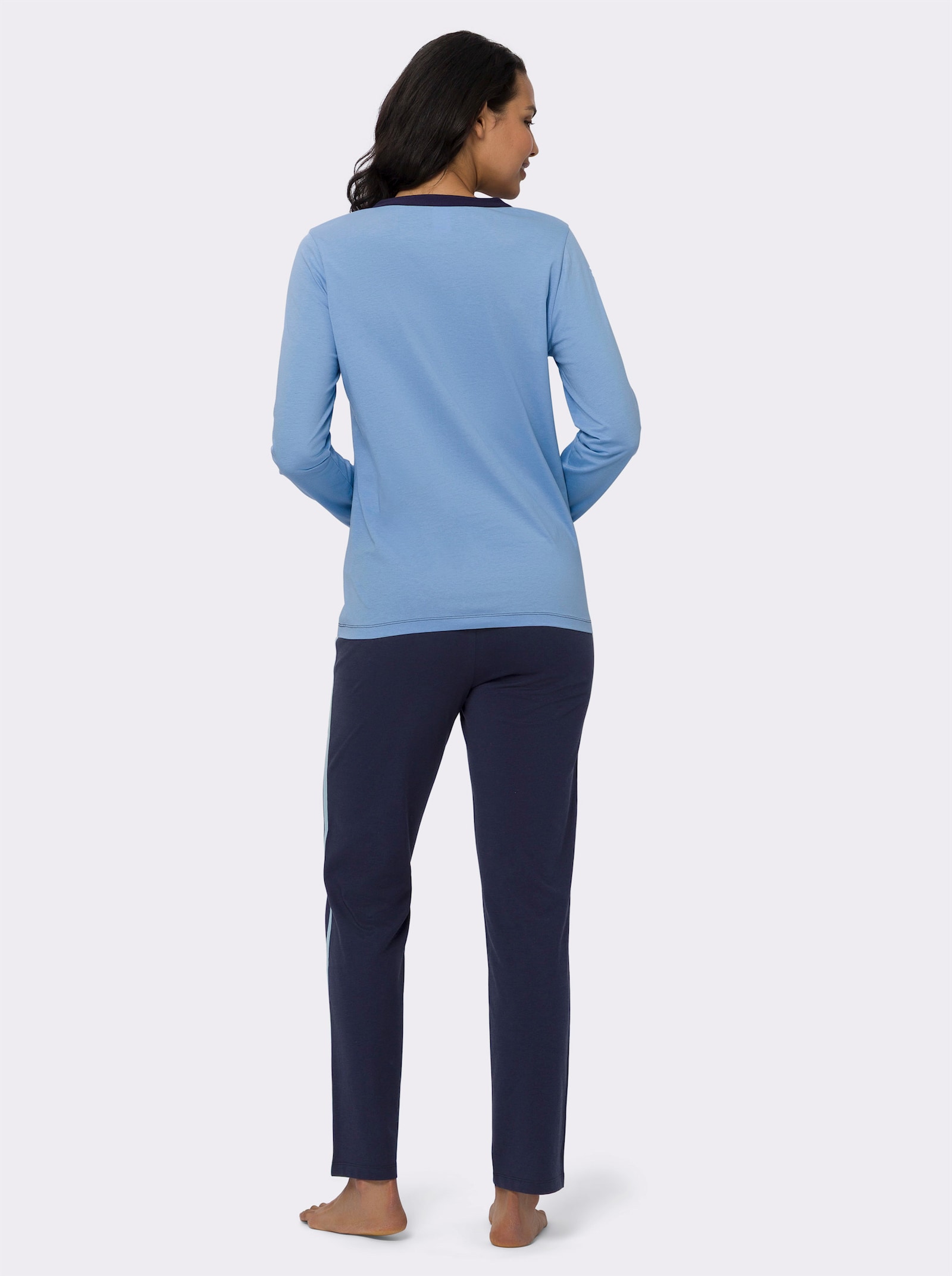 Schlafanzug mit Kontrastblenden - himmelblau-marine