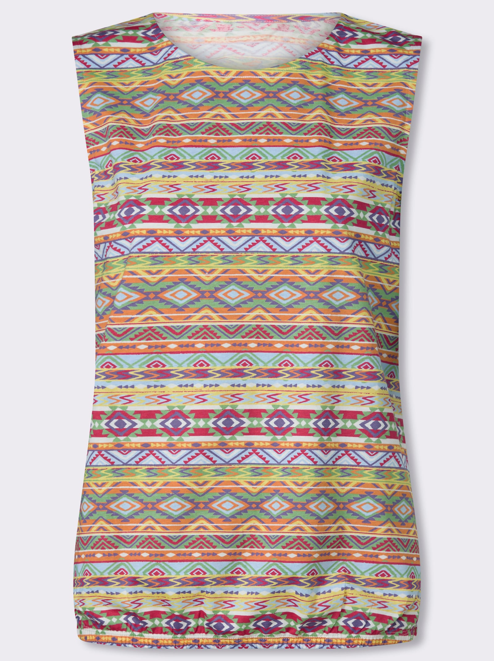 Shirttop met etnoprint - citroen/lila bedrukt
