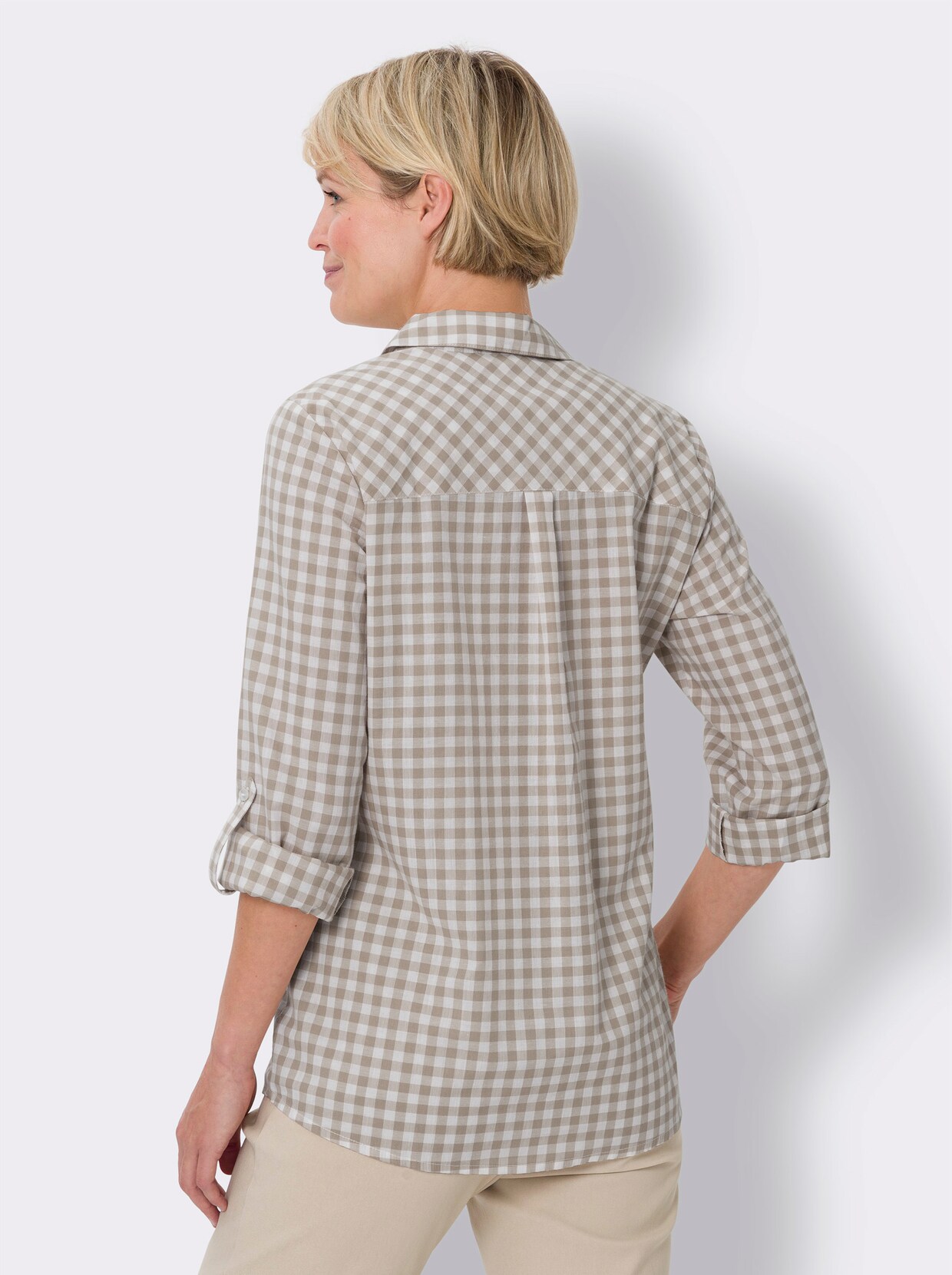 Longline blouse - sesam/wit geruit