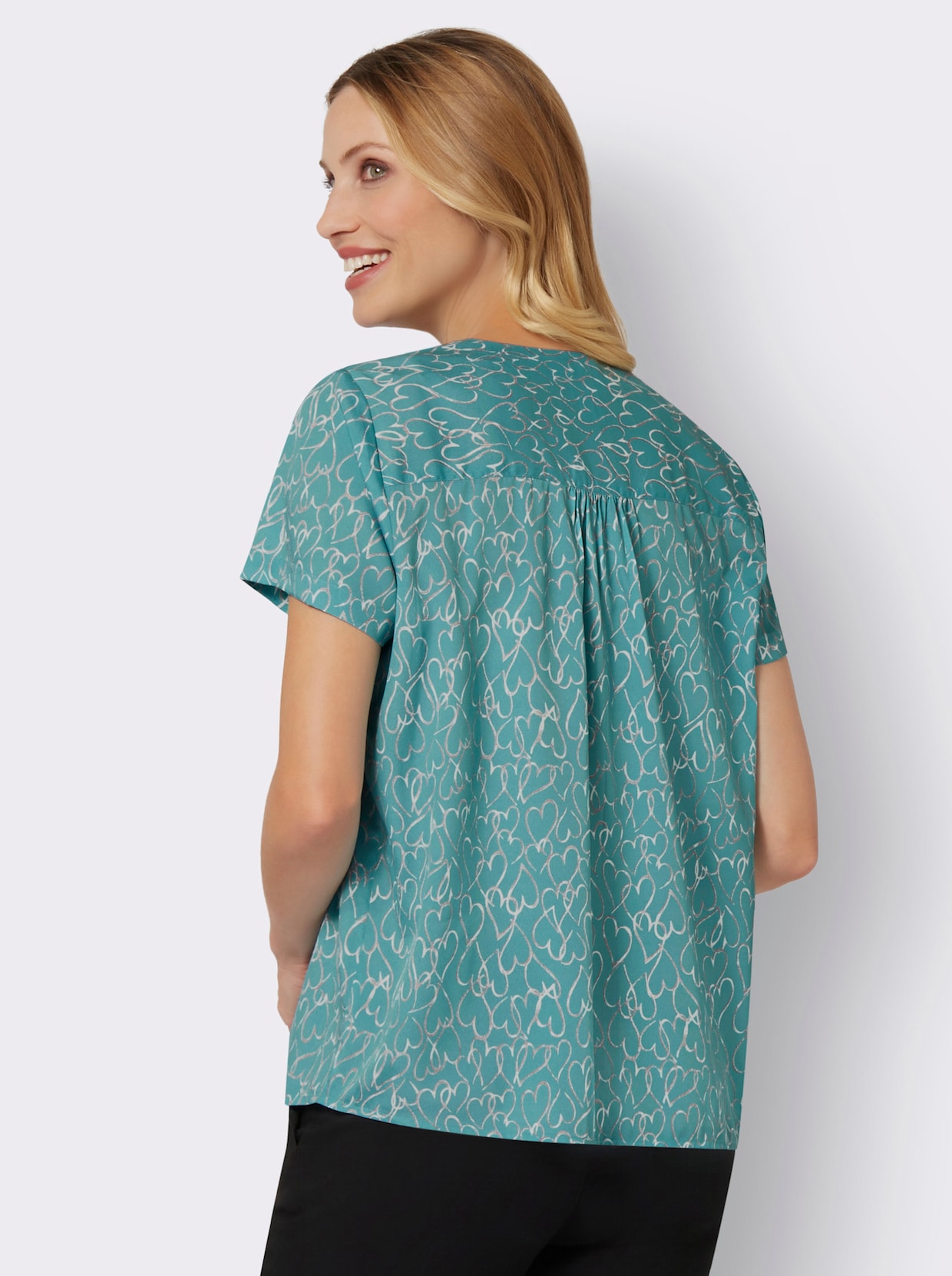 Comfortabele blouse - oceaan/ecru bedrukt