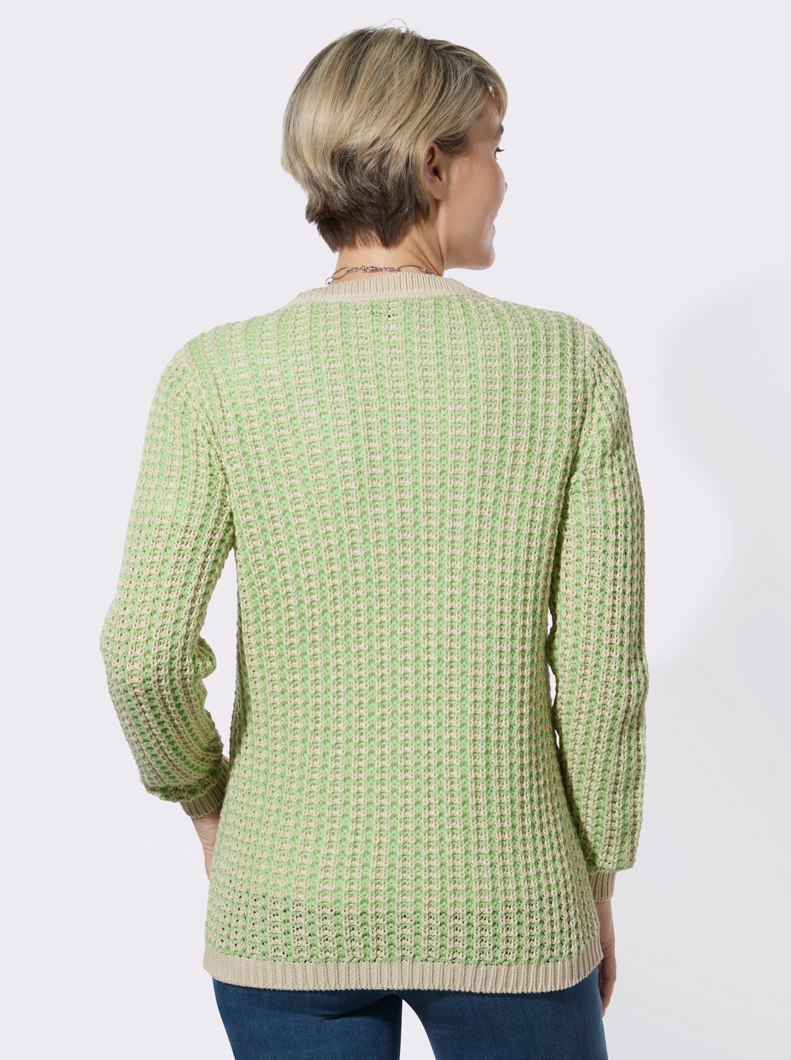 Strickjacke in zweifarbiger Melange-Optik - reseda-sand-gemustert