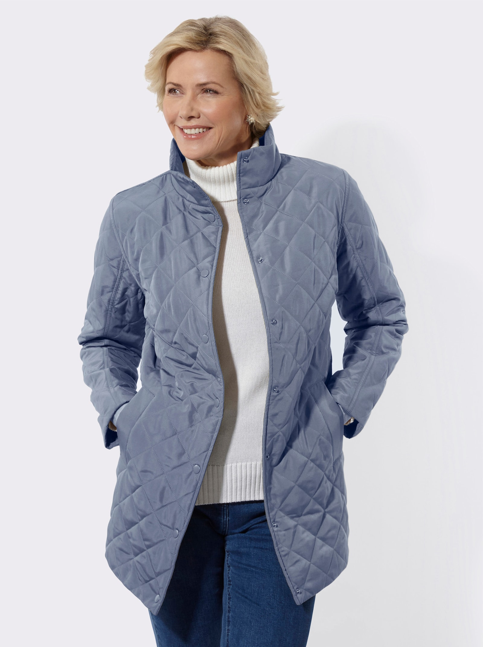 Steppjacke in Longform - taubenblau