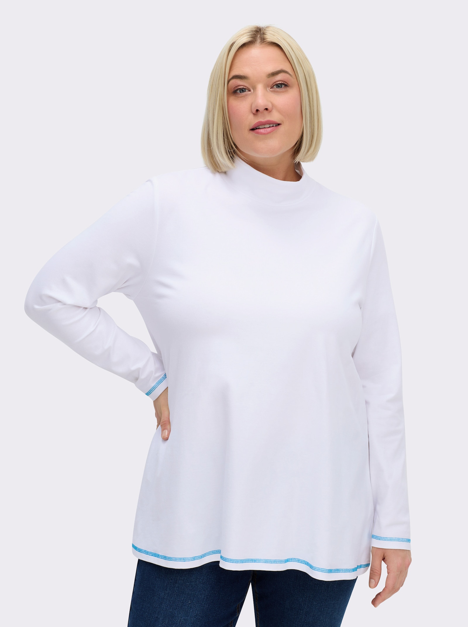 sheego Colshirt in A-lijn met flatlock-naden - ecru/topaas