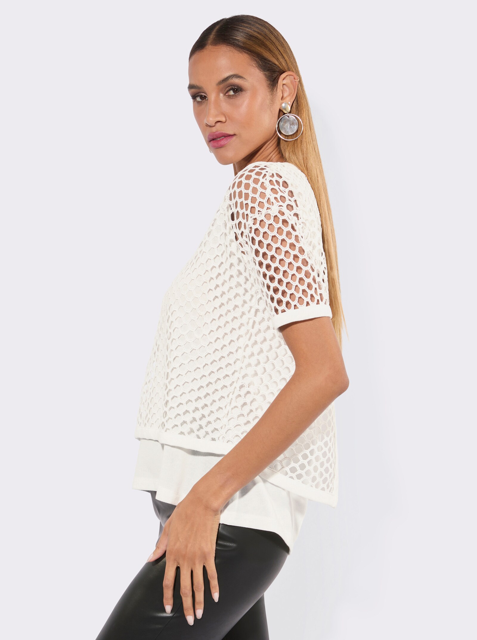 Spitzenshirt mit Knöpfen hinten - weiß