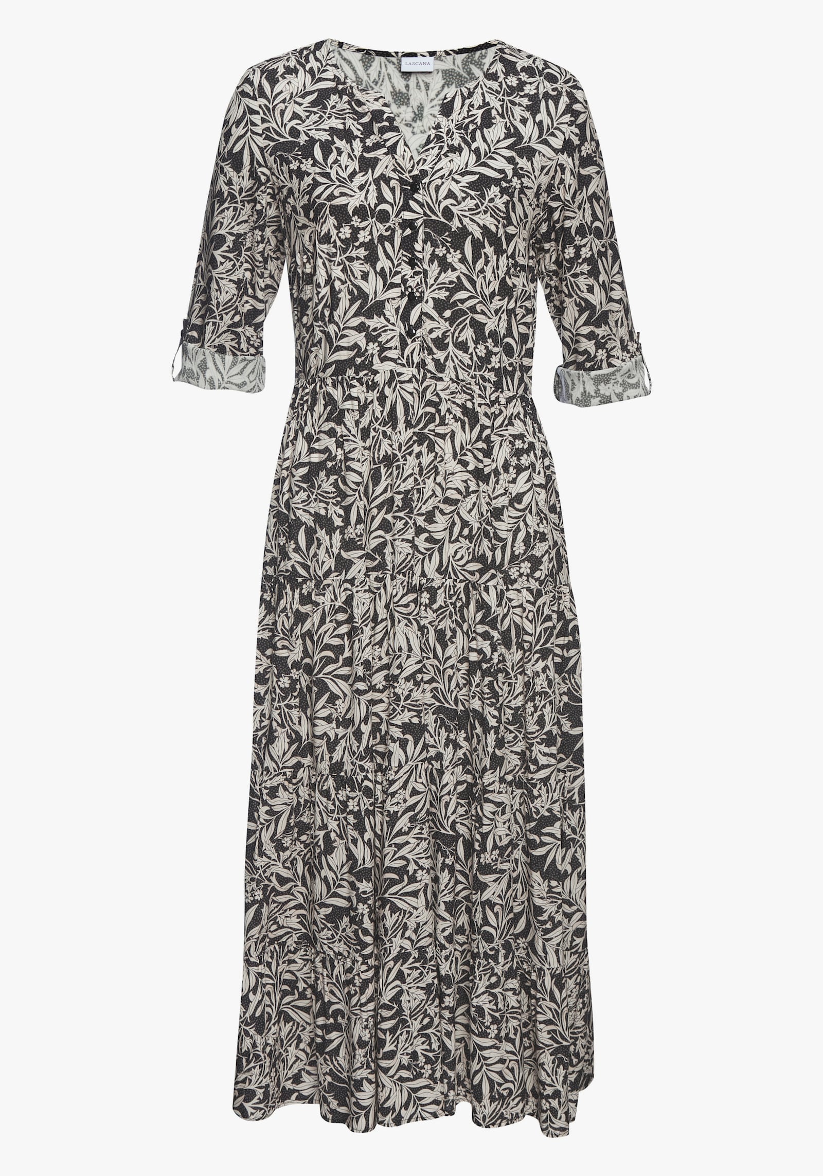 LASCANA Maxikleid - schwarz-creme bedruckt