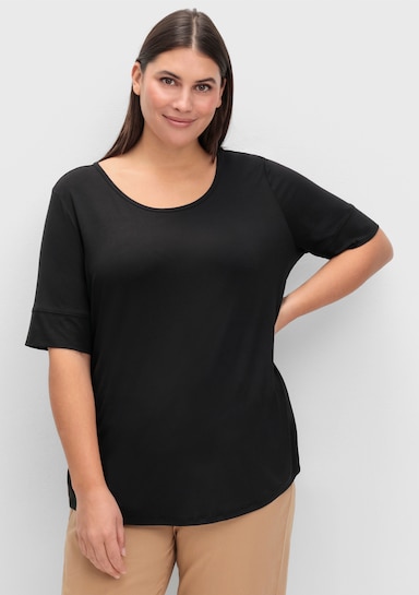 T-Shirt mit zweilagigem Ärmelbündchen - schwarz