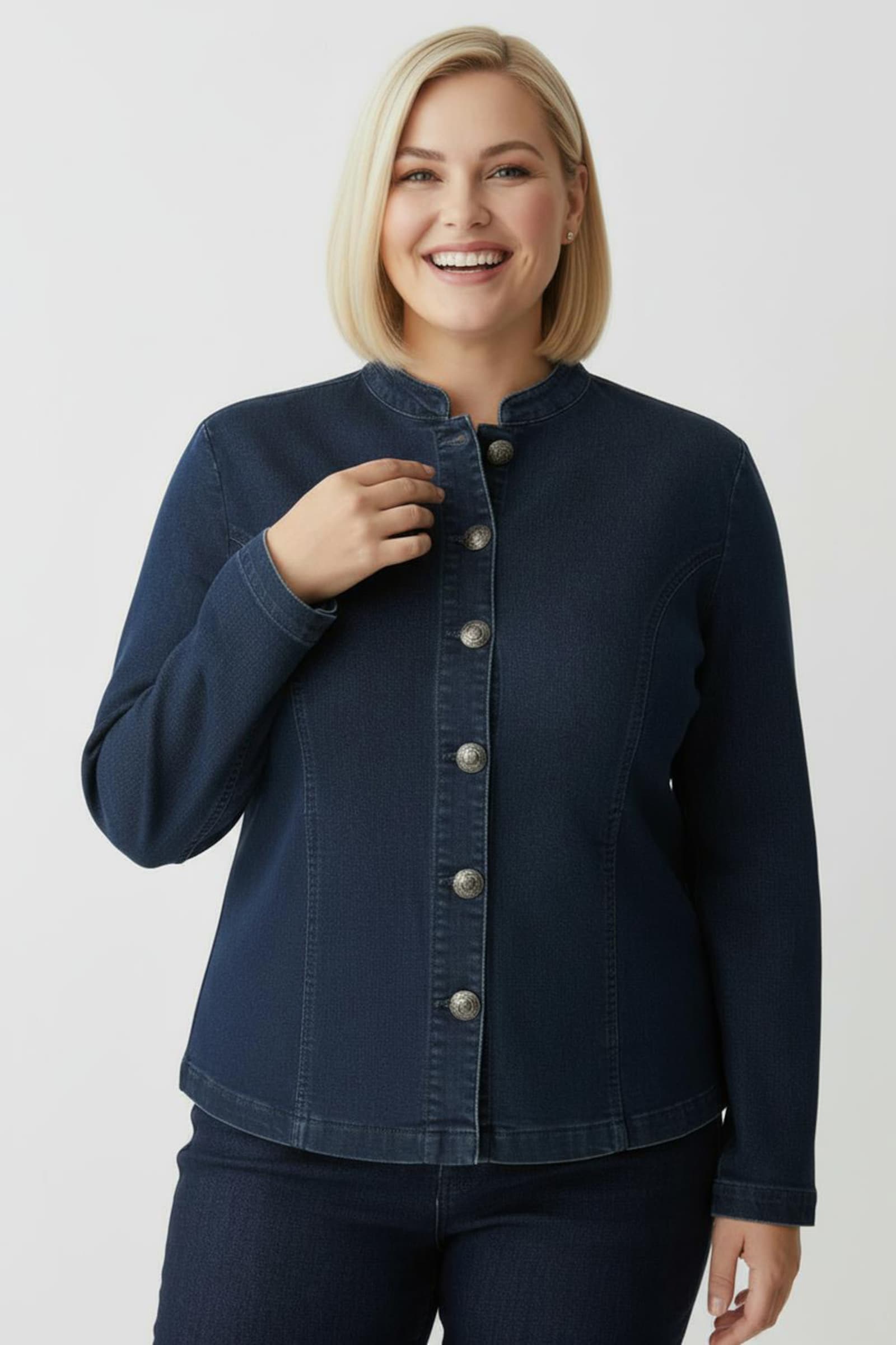 Jeansblazer mit Trachtenknöpfen - blue-stone-washed