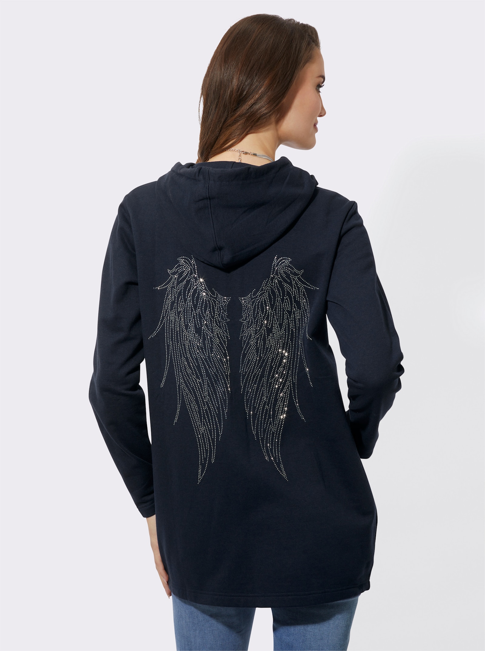 Sweatjacke mit Glitzer-Applikation hinten - marine