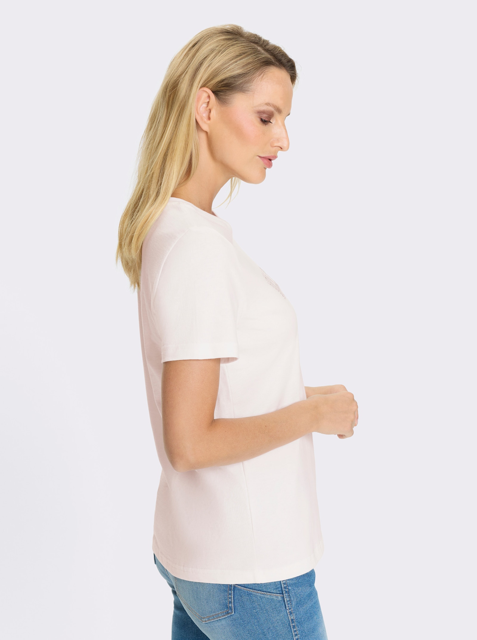 heine T-Shirt mit Glitzersteinchen - ecru