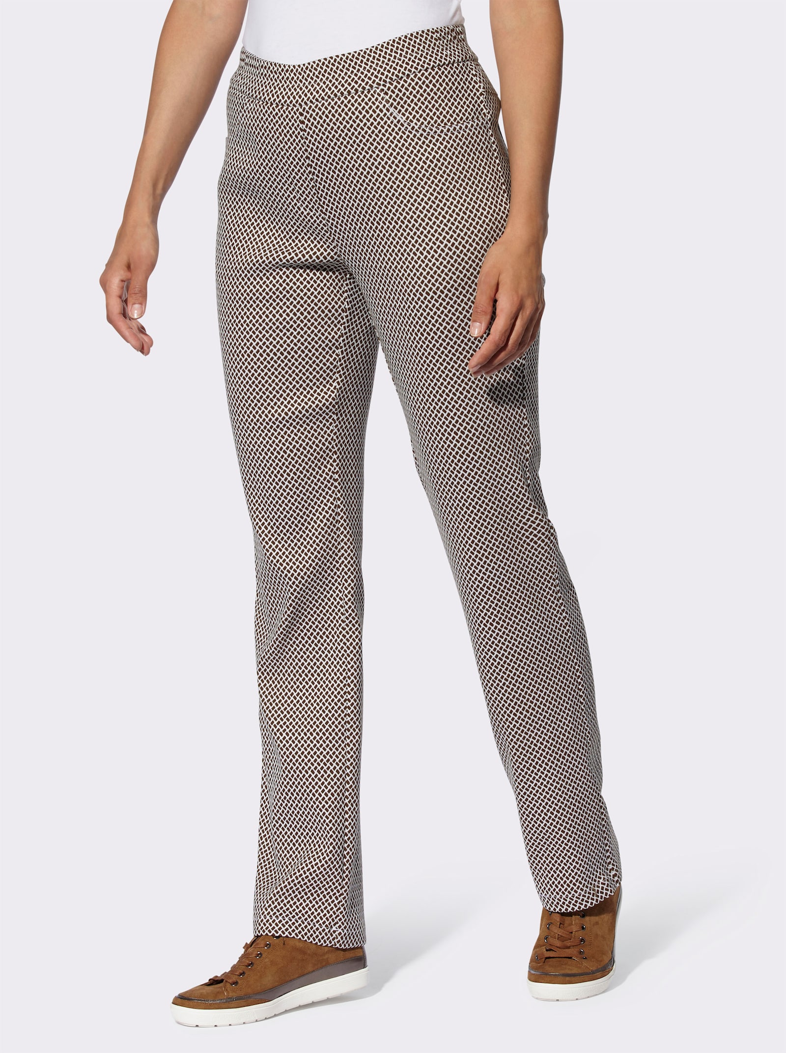 Stretch-Hose in knitterarmer Koffer-Qualität - schoko-ecru-gemustert