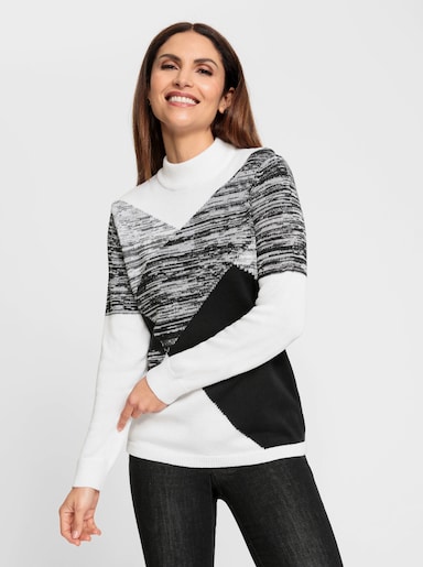 Stehkragenpullover mit langen Ärmeln - weiß-schwarz-gemustert