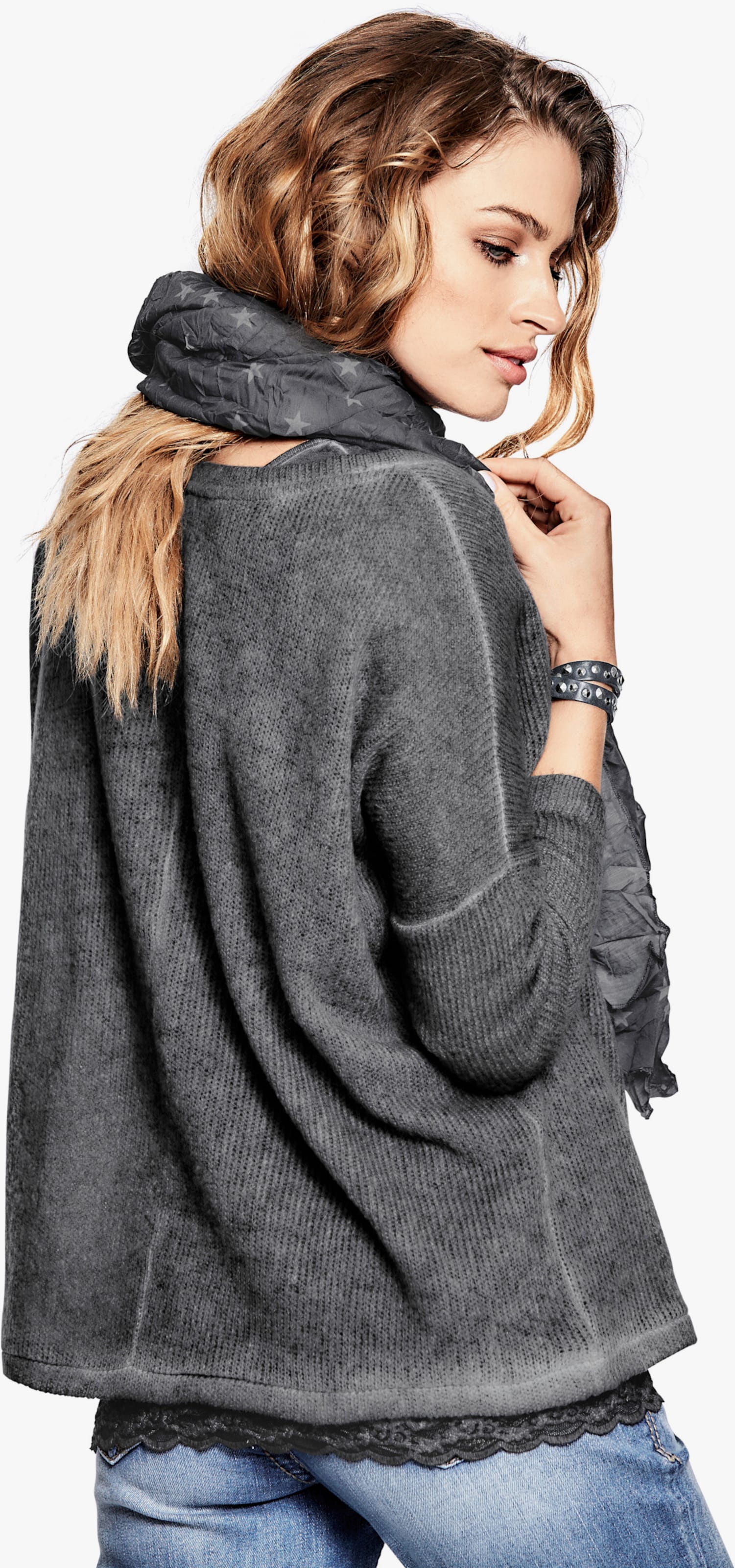 heine 2-in-1-Shirt mit Schal - grau