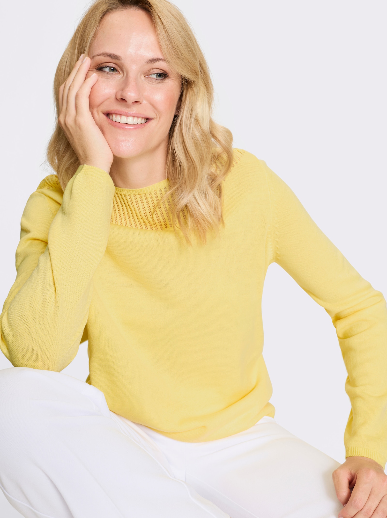 Pullover met lange mouwen en ribboorden - citroen