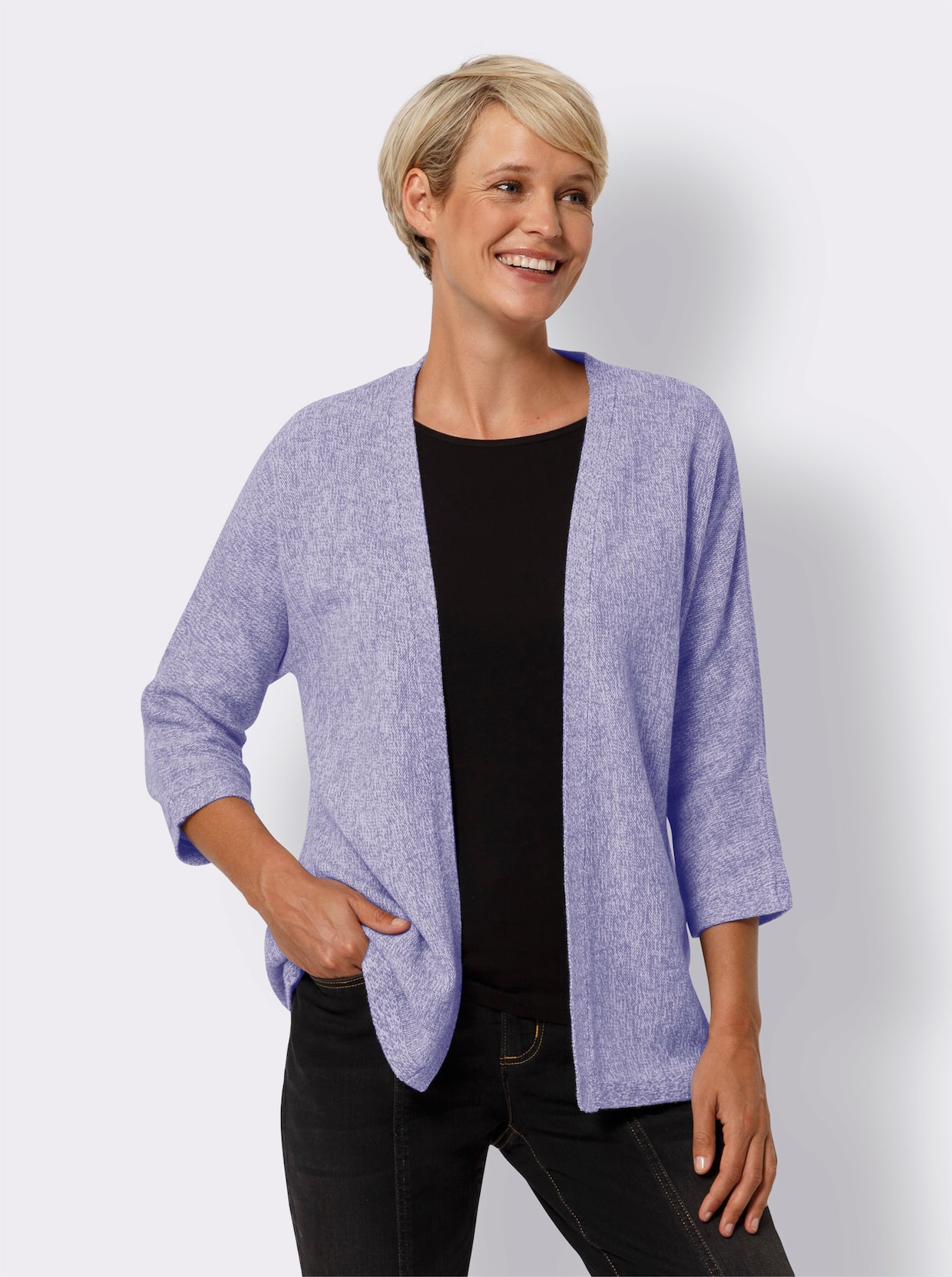 Strickjacke - lavendel-weiß-meliert