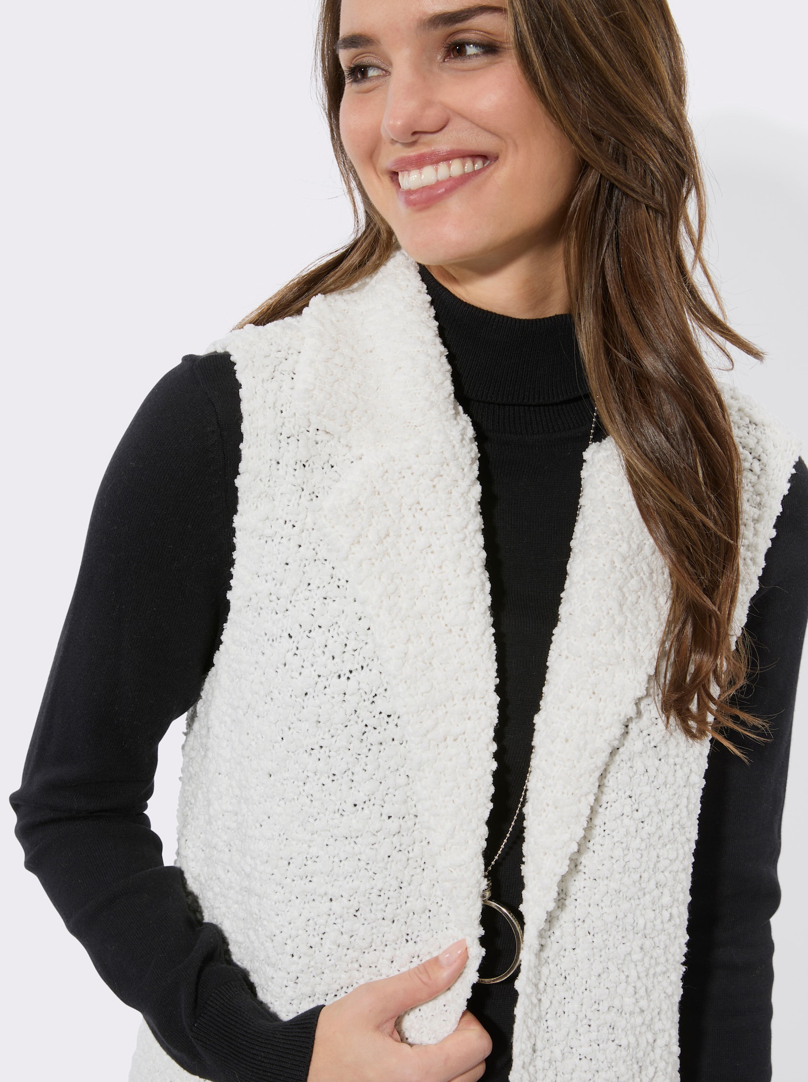 Longweste in Bouclé-Qualität - ecru