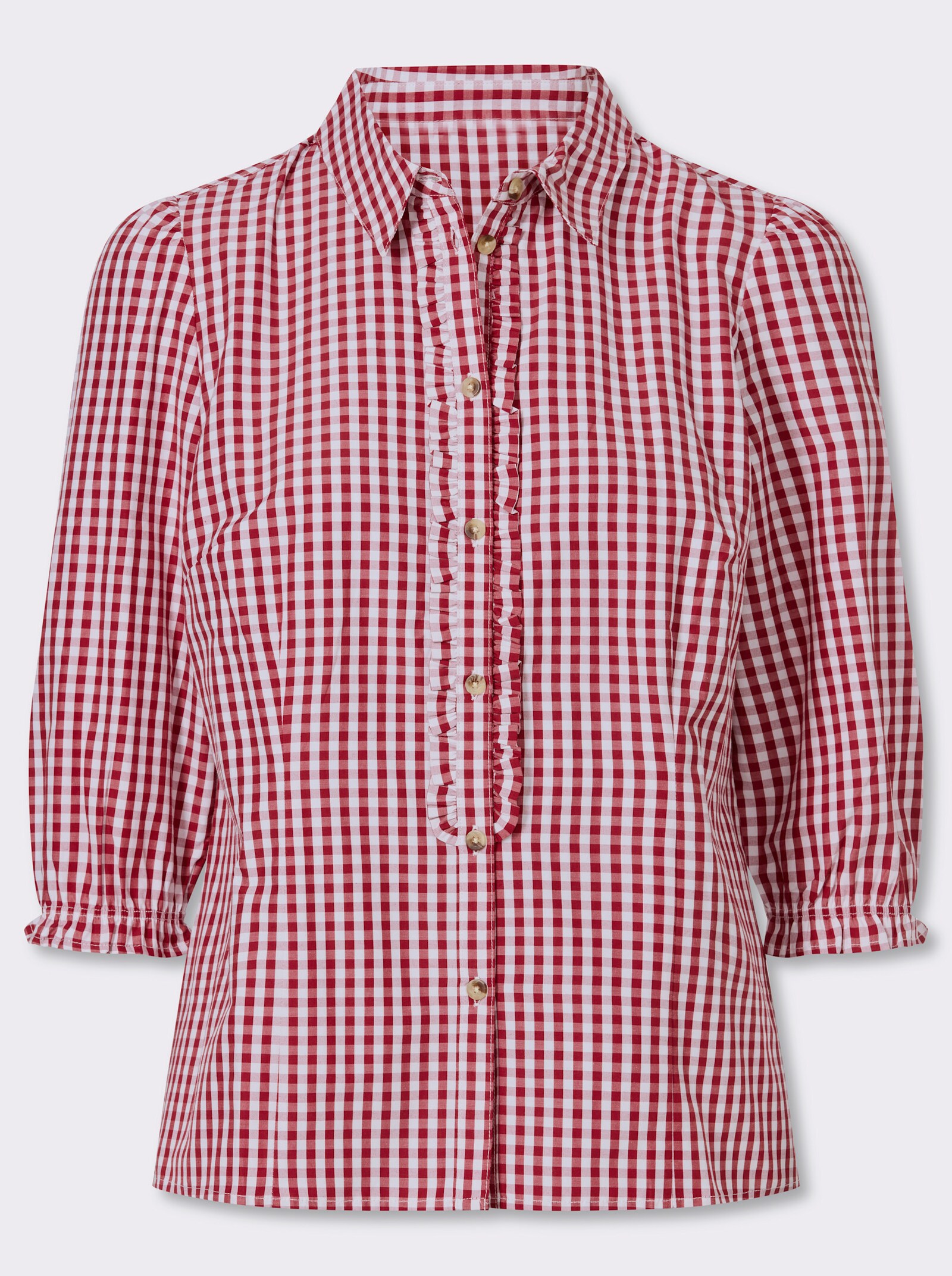 Trachtenbluse mit Rüschenband - rot-weiß-kariert
