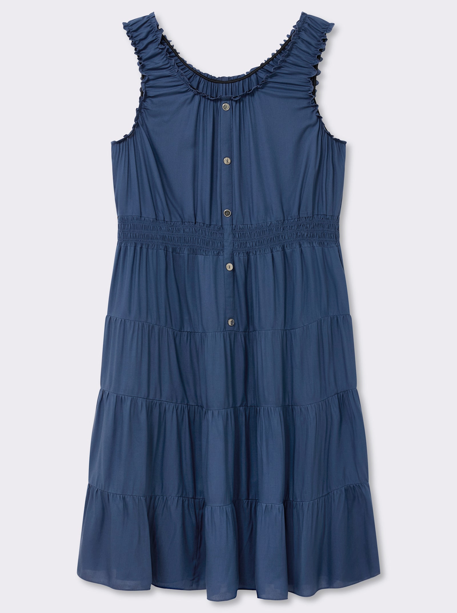  Stufenkleid mit Smok-Einsatz - jeansblau