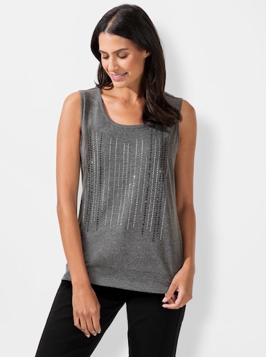 Shirttop mit Ziersteinchen - grau-meliert