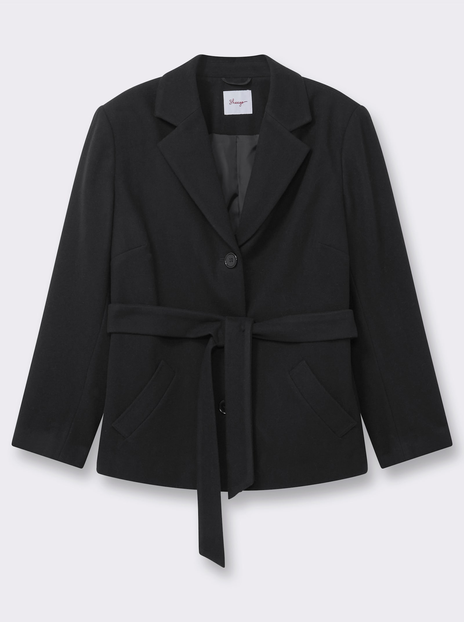 sheego Wolljacke mit Bindegürtel - schwarz