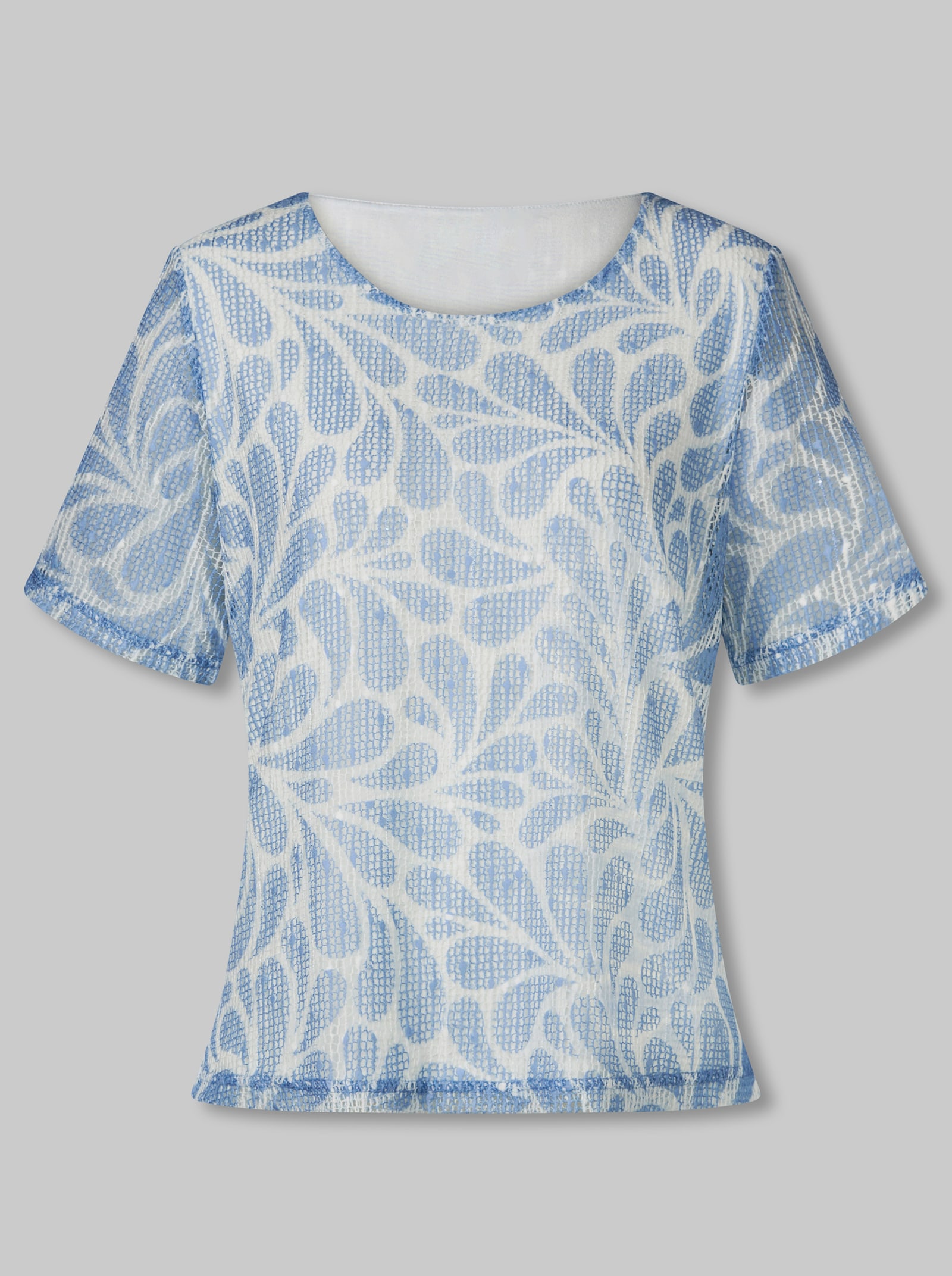 heine Rundhalsshirt mit Ajour-Partien - hellblau-bedruckt