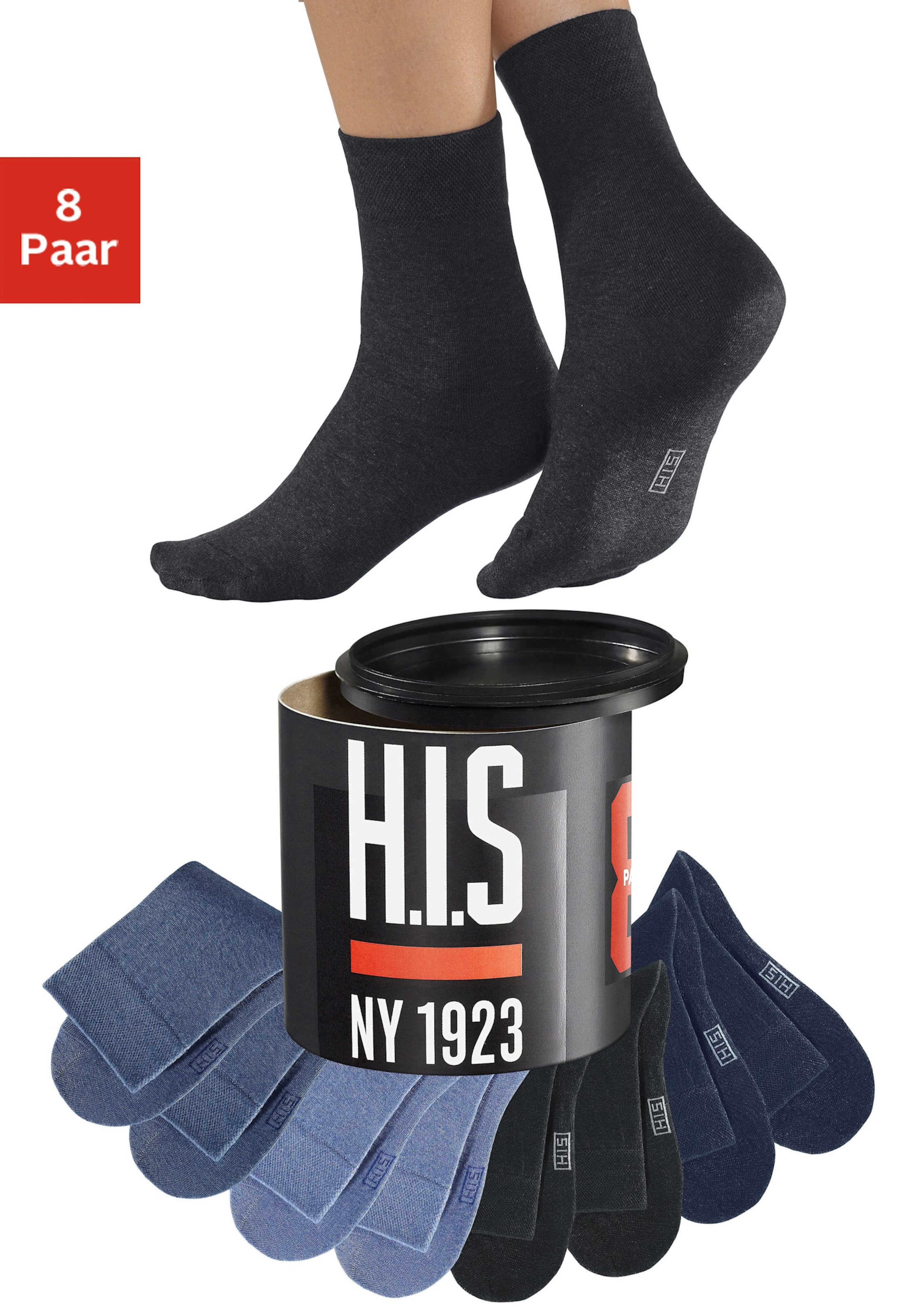 SOCKEN günstig Kaufen-Socken in schwarz-marine-jeans von H.I.S. Socken in schwarz-marine-jeans von H.I.S <![CDATA[Freizeit- und Business-Socke in hochwertiger und pflegeleichter Markenqualität. Der hohe Baumwollanteil garantiert einen angenehmen Tragekomfort, die gute Elastiz