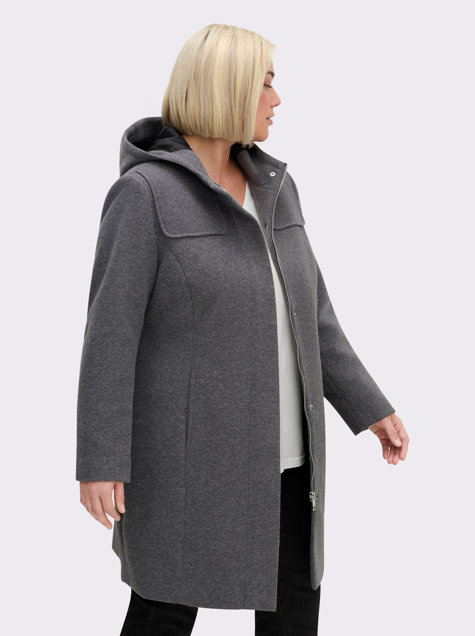 sheego Wintermantel mit verdecktem Gehschlitz - anthrazit-meliert