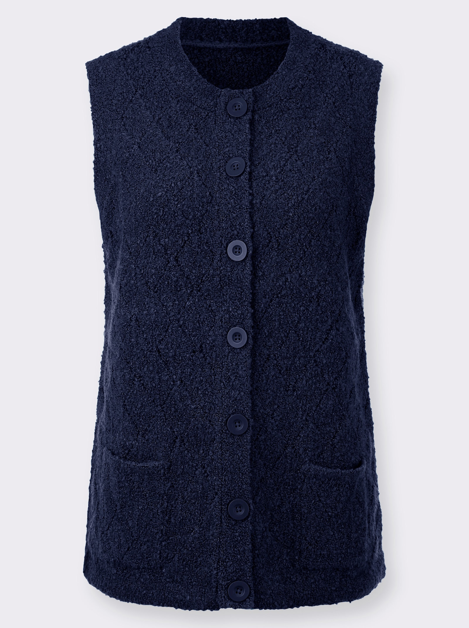 Mouwloos vest in bouclékwaliteit - marine gemêleerd