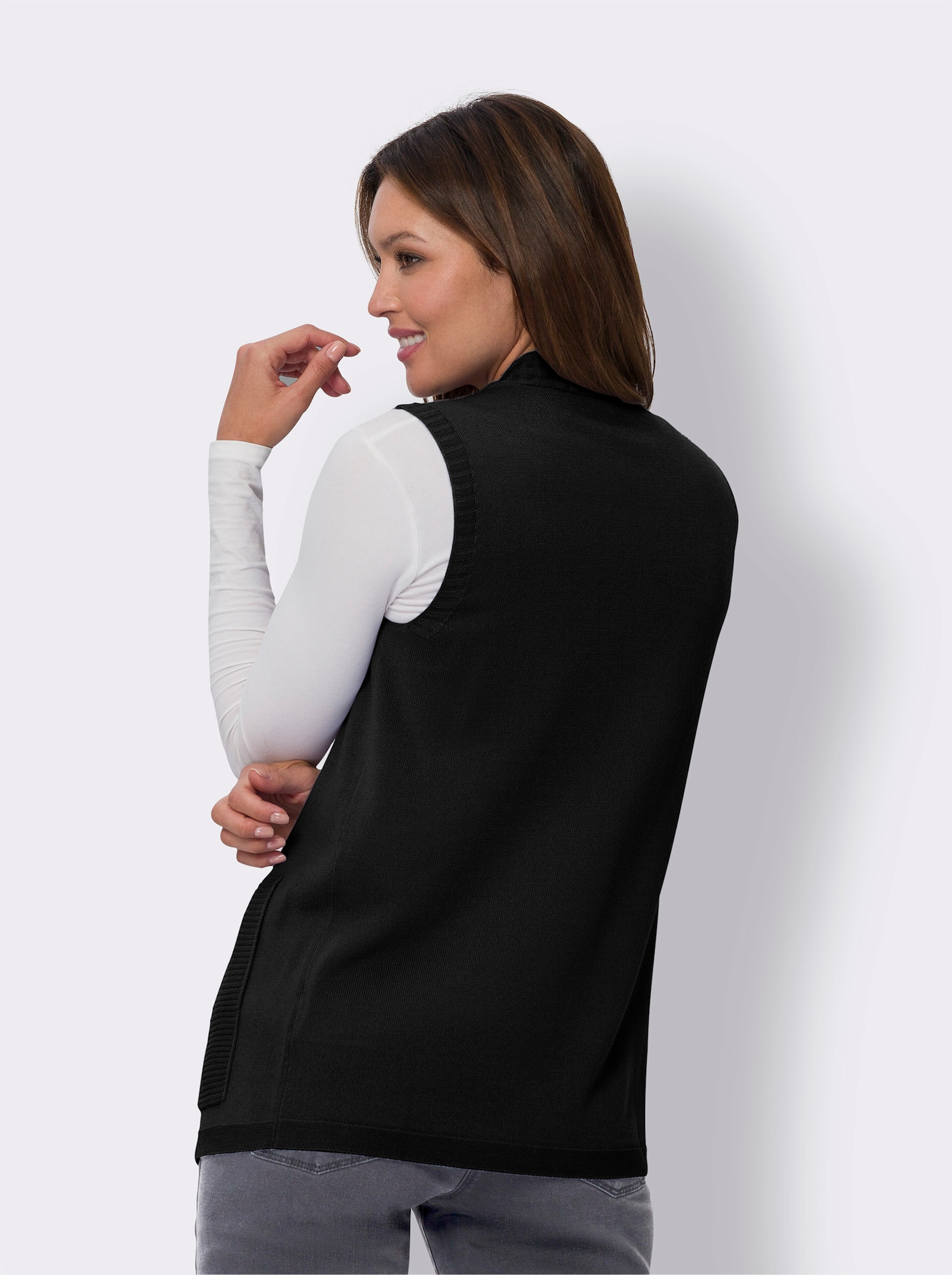 Pletená vesta otevřeného střihu - černá