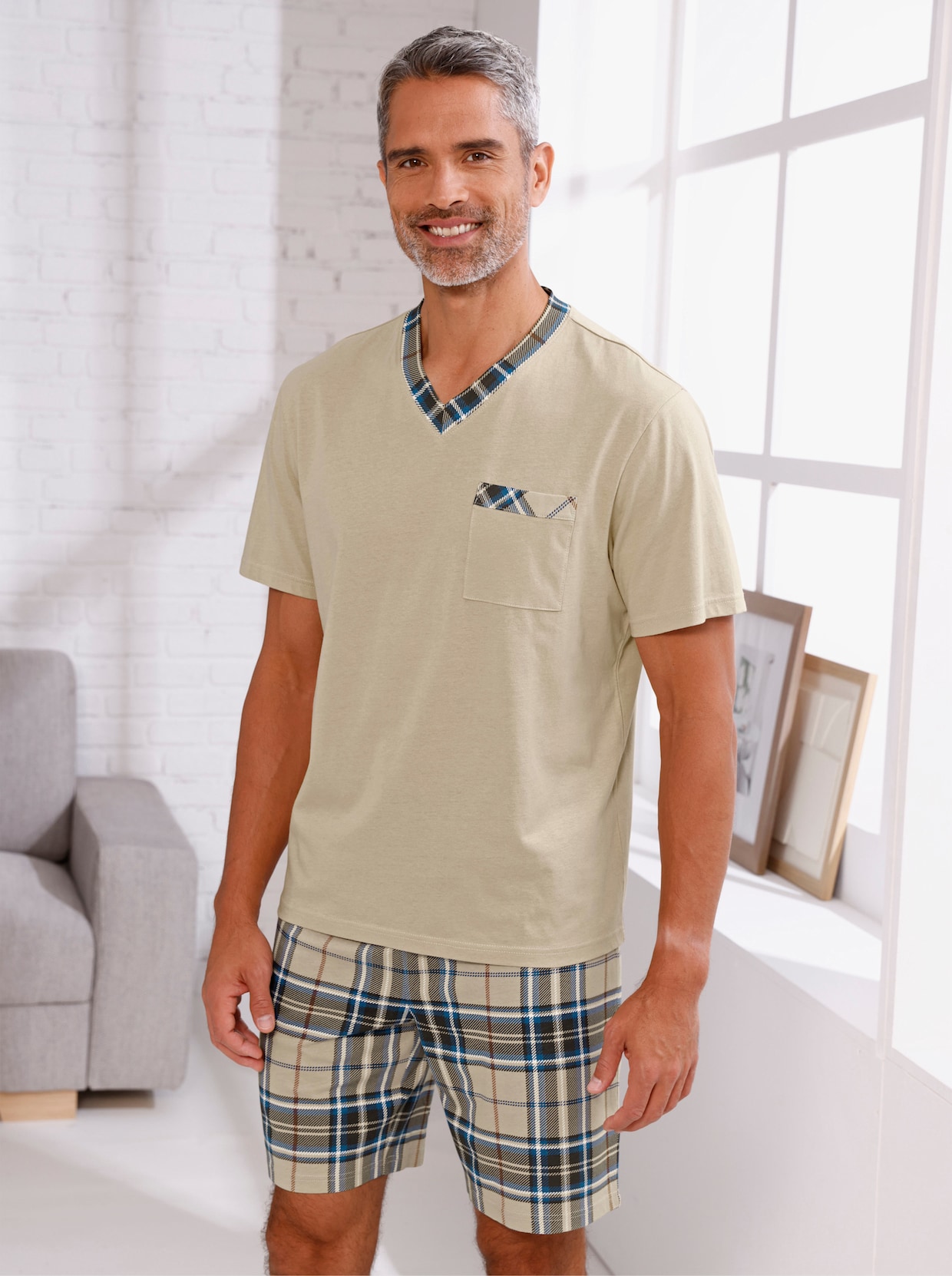 Shorty - beige-kariert