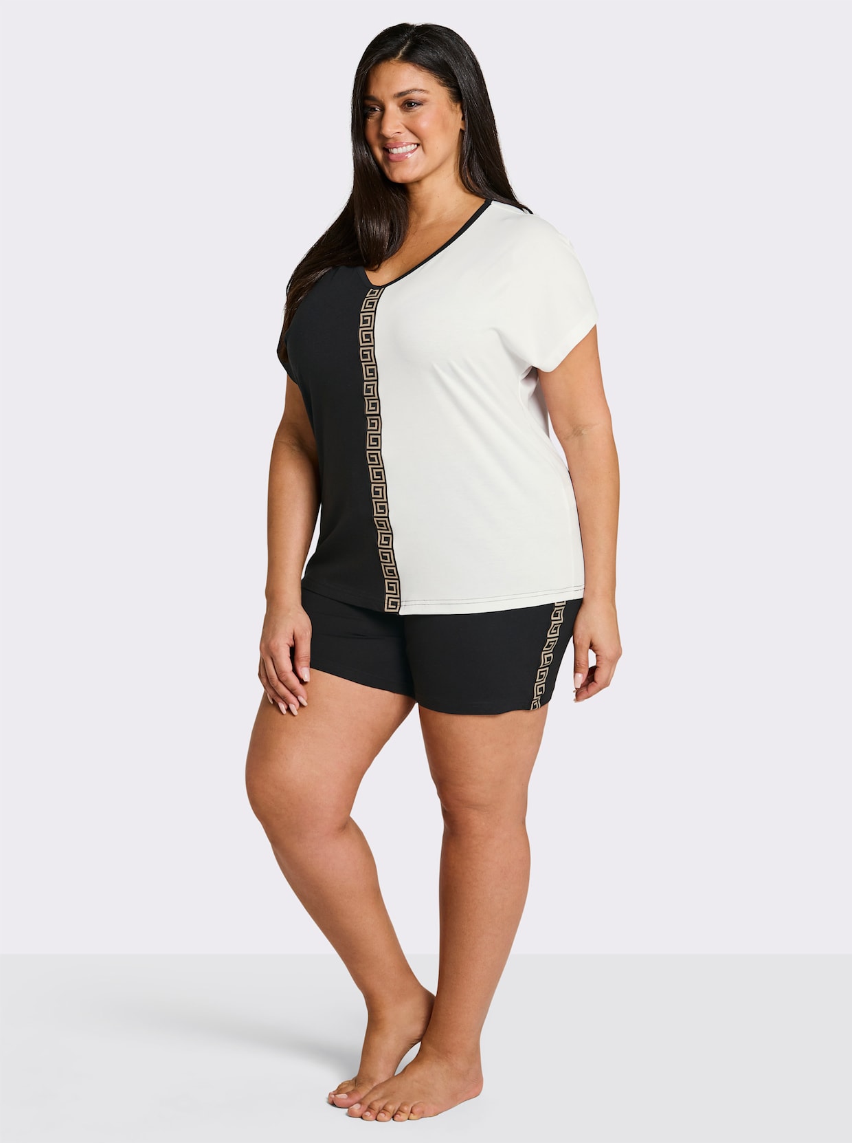 wäschepur Pyjama court au motif « color block » - écru-noir