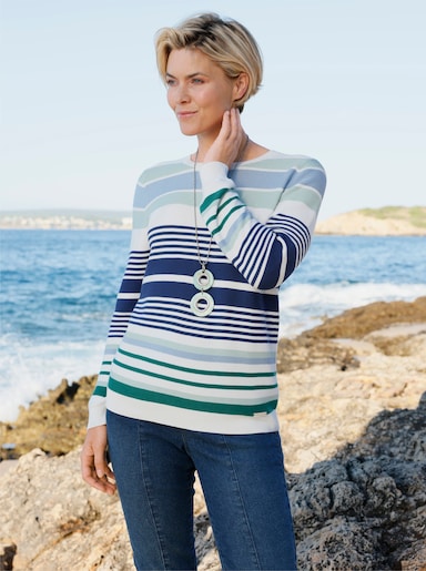 Baumwollpullover - kalkmint-jeansblau-geringelt