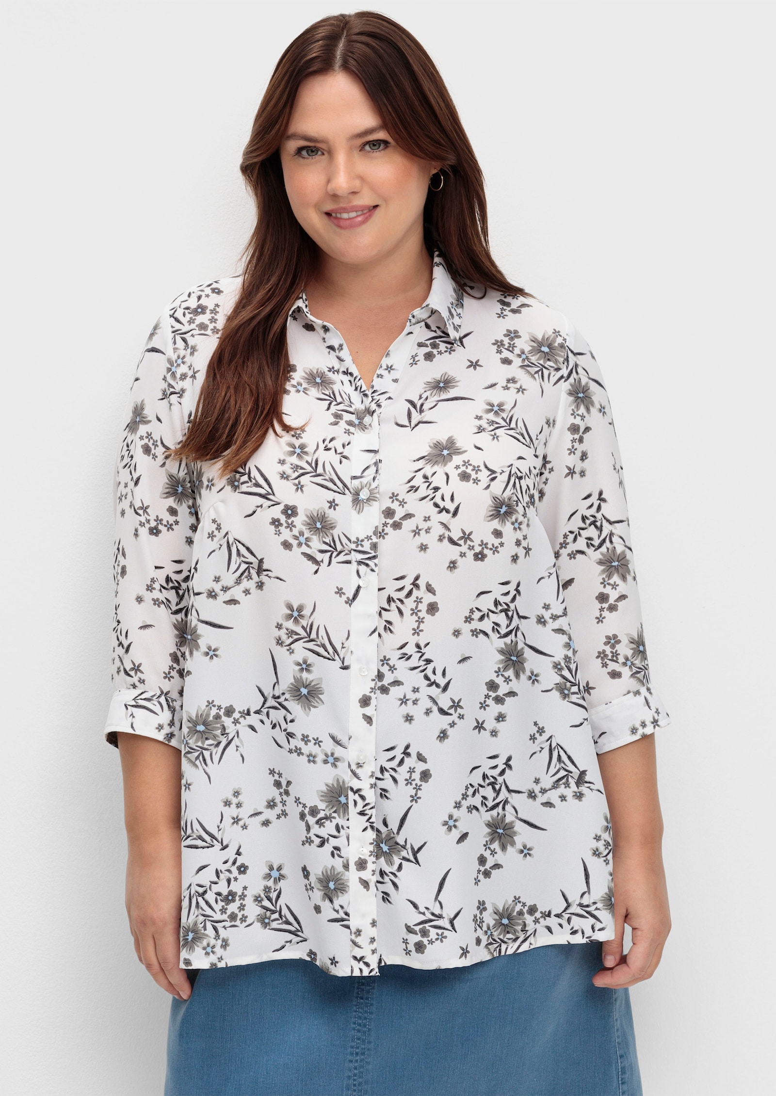 Longbluse mit Blümchen-Print - weiß-bedruckt