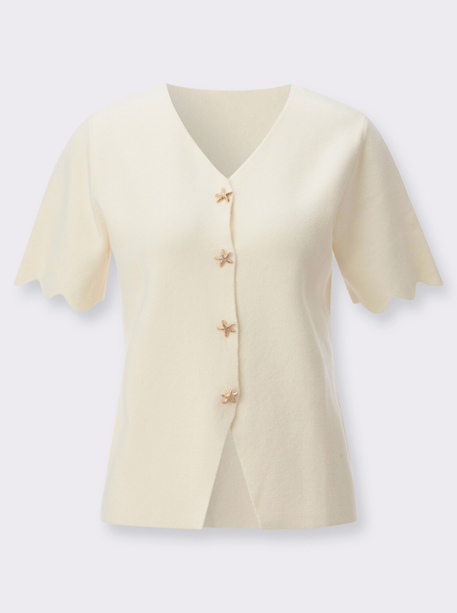 Kurzarmpullover in geschmeidigem Feinstrick - champagner