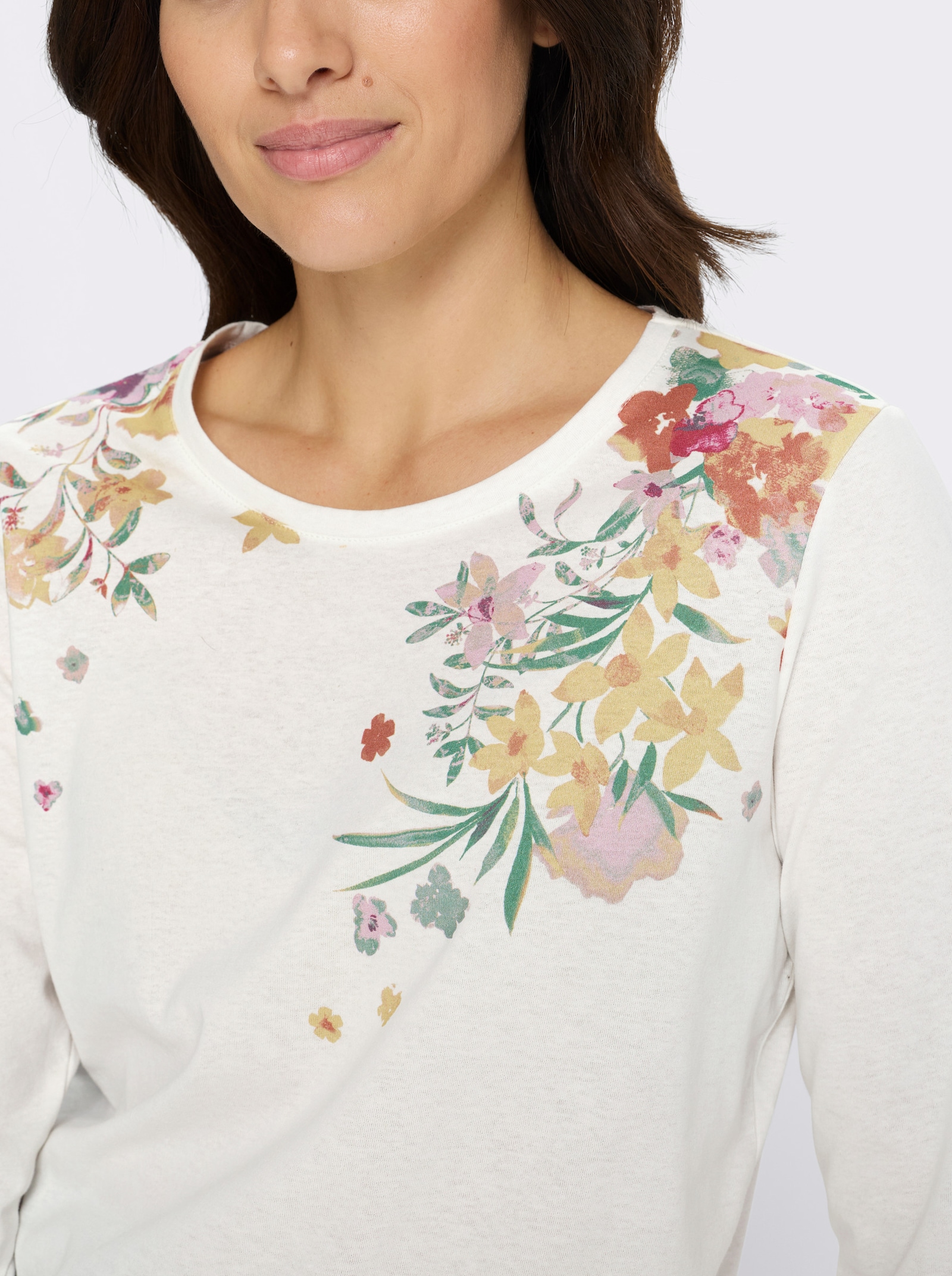 3/4-Arm-Shirt mit floralem Druckmuster - ecru-zitrone-bedruckt