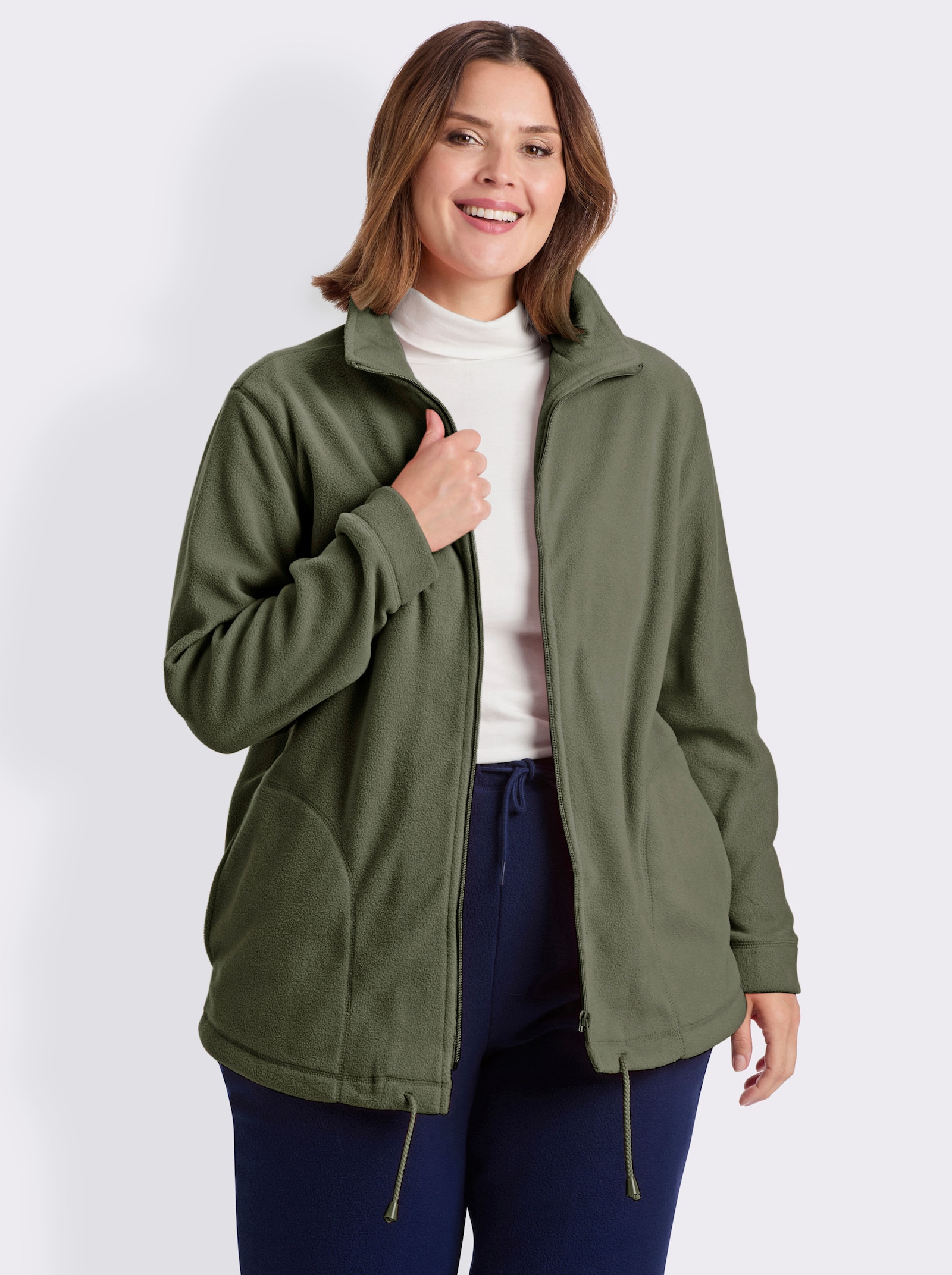 Fleecejacke Kordeldurchzug am Saum - grün