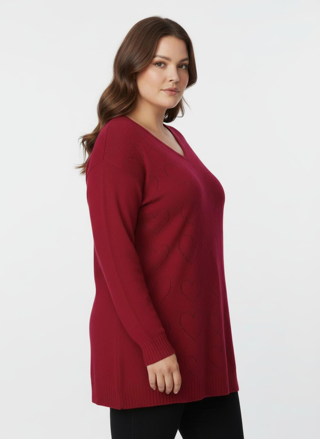 Longpullover mit Ajour-Herzchen - rot