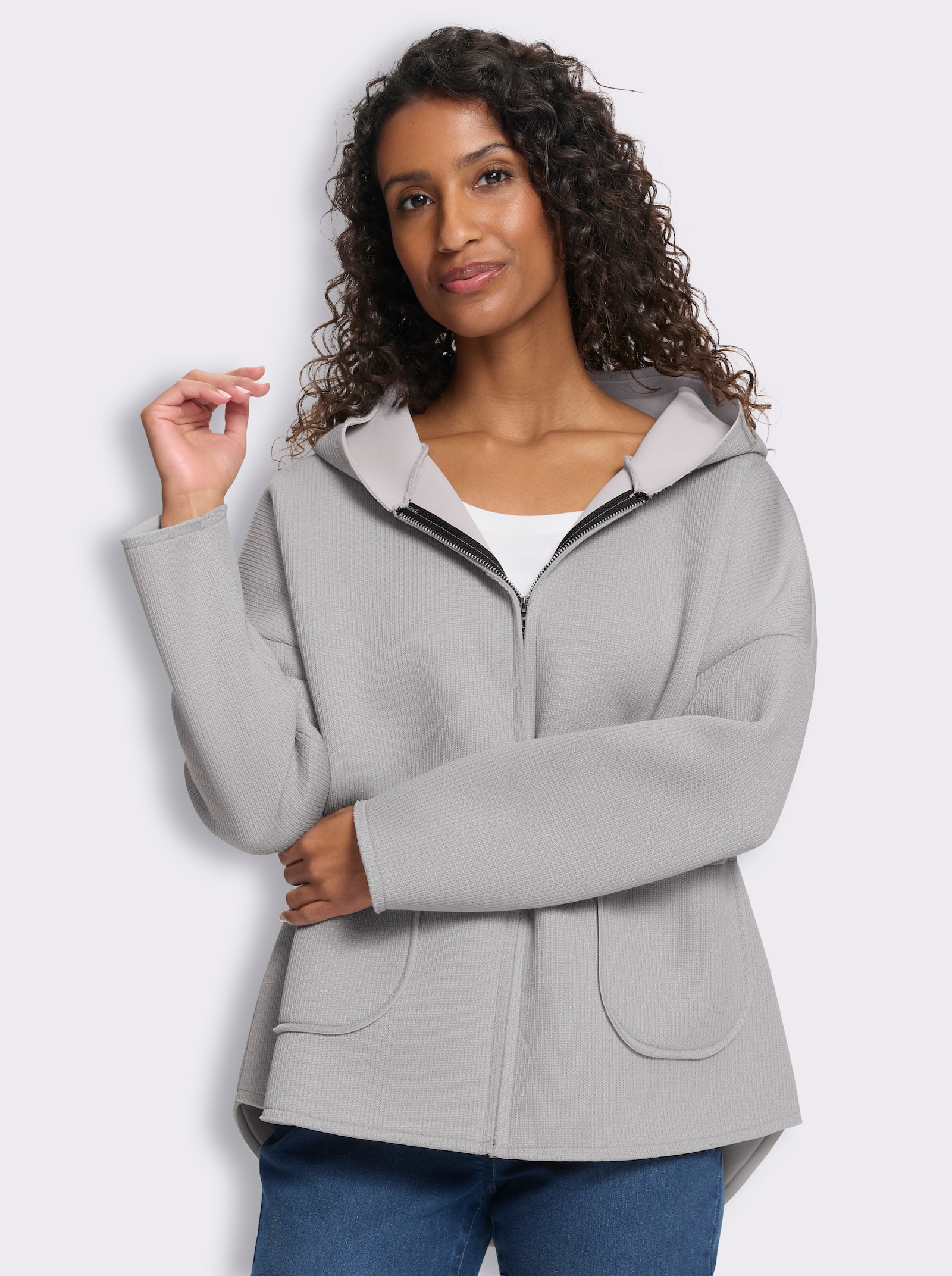 heine Shirtjacke im Materialmix - steingrau