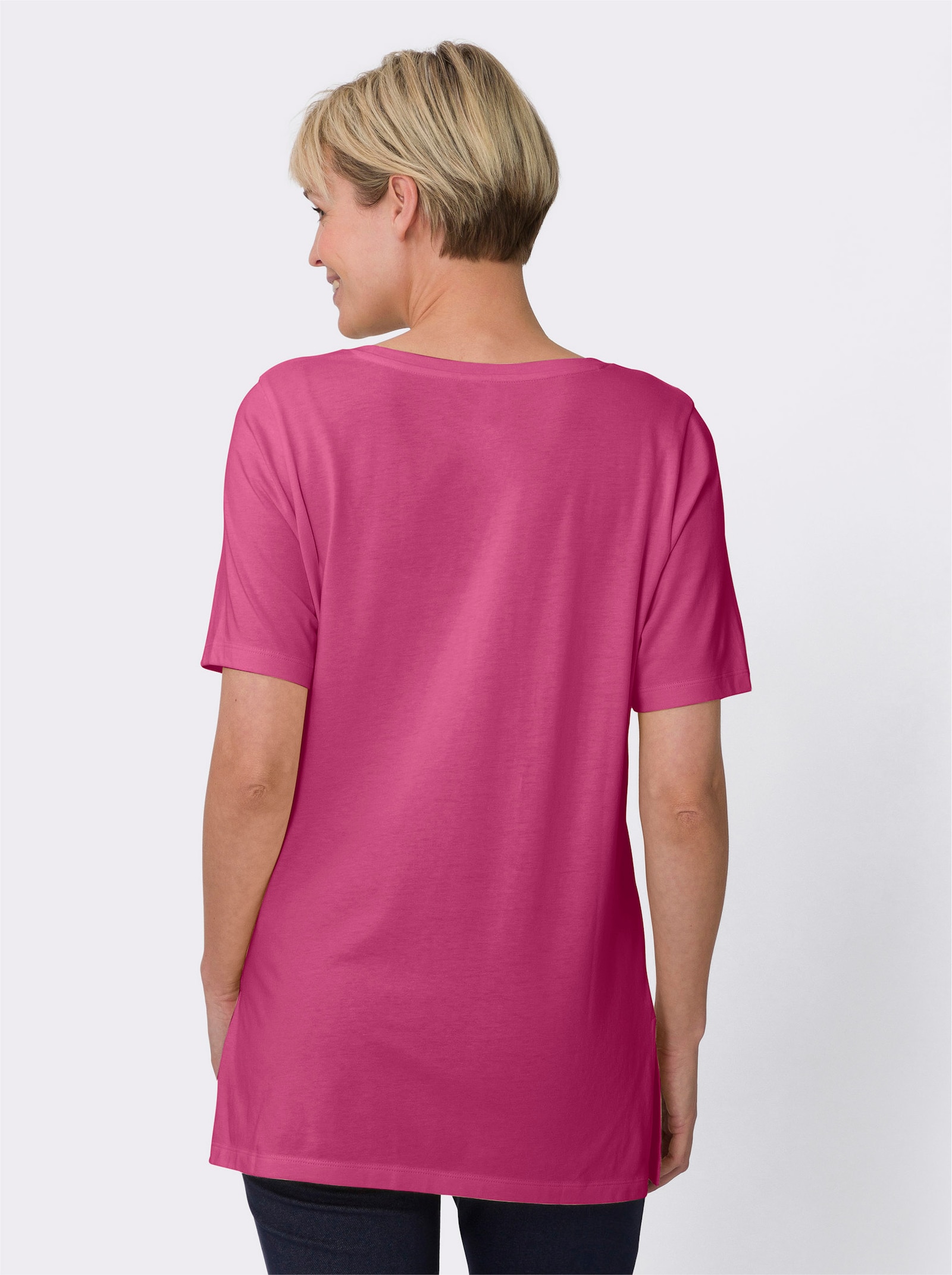Lang shirt in mix van katoen en modal - fuchsia