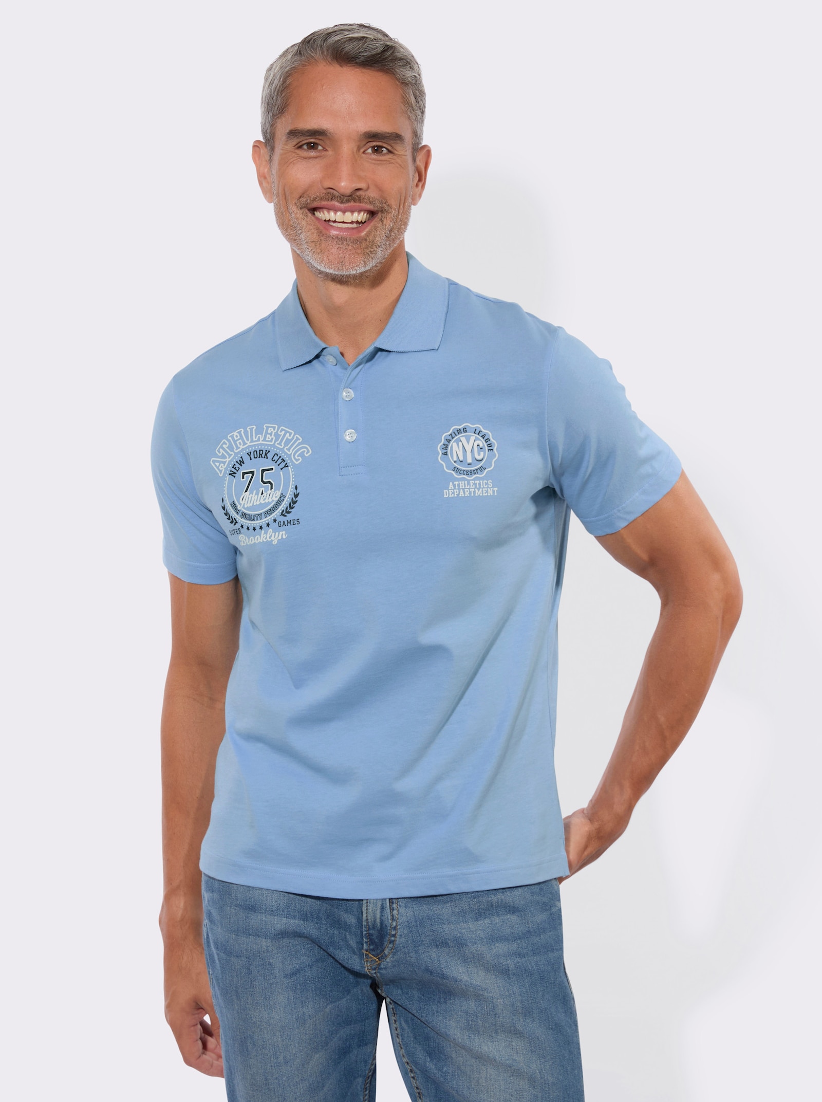 Poloshirt mit Druck-Motiv - himmelblau