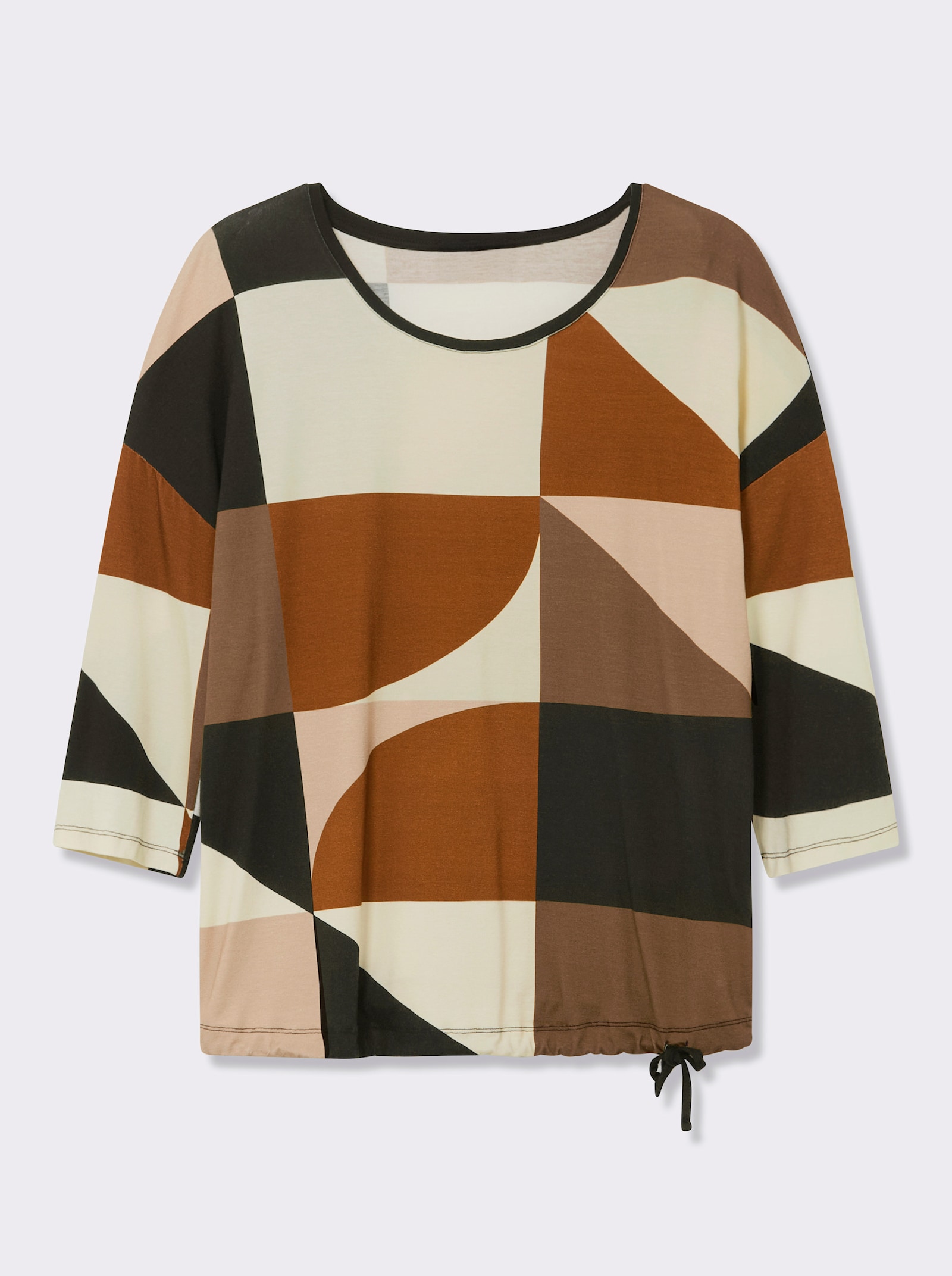 3/4-Arm-Shirt mit Tunnelzug am Saum - champagner-cognac-bedruckt