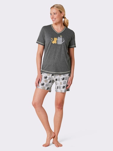 wäschepur Shorty mit Katzen-Motiv - anthrazit-grau-bedruckt