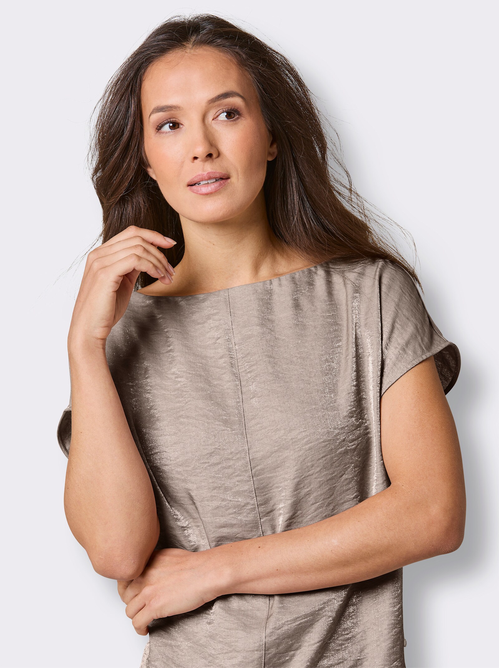 CREATION L PREMIUM Blusenshirt mit U-Boot-Ausschnitt - sesam